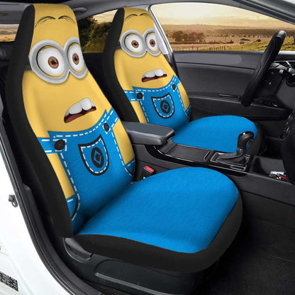 Minions Car Seat Covers Minion Dave Surprised Face Graphic Seat Covers Yellow Blue