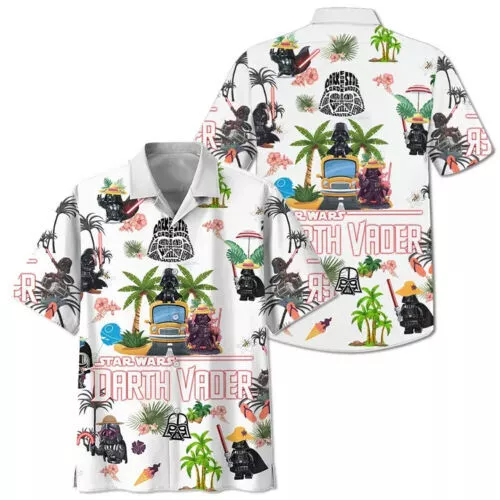 SW Hawaii Shirt Darth Vader Palm Tree Summer Beach Hawaiian Shirt Black White Unisex