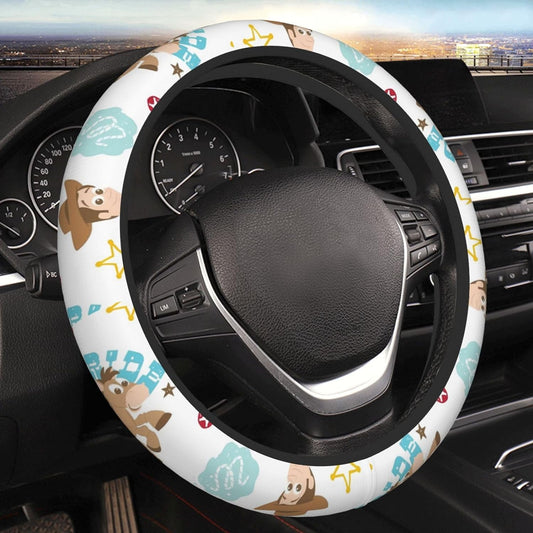 Toy Story Steering Wheel Cover Woody And Bulleyes Pattern Driving Wheel Cover White