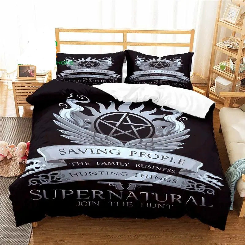 Supernatural Bedding Set Saving People The Family Business Duvet Covers Black Gray Unique Gift