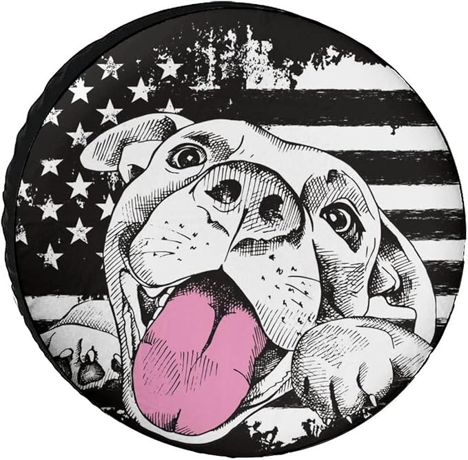 Dog Spare Tire Cover American Flag And Cute Dog Face Tire Covers Black Gray