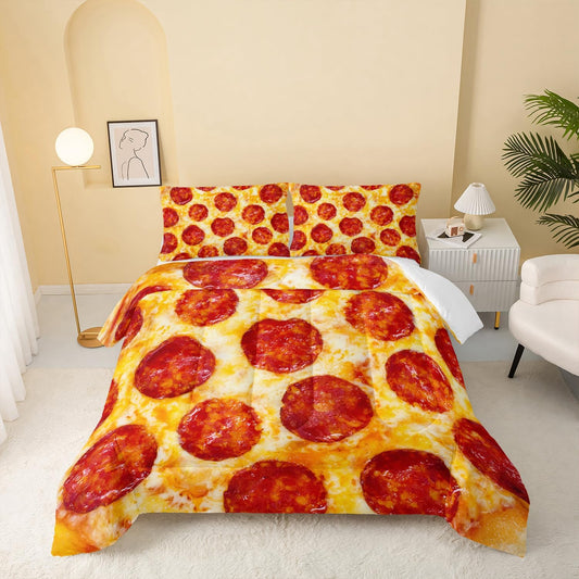 Funny Bedding Set Funny Yummy Pizza Pepperoni Graphic Duvet Covers Red Unique Gift