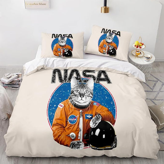 NASA Bedding Set NASA Cat Astronaut Graphic Duvet Covers White Unique Gift