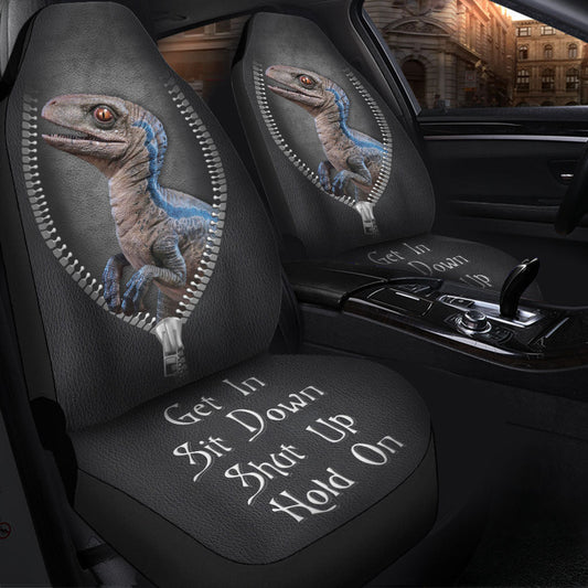 Blue Velociraptor Dinosaur Get In Sit Down Shut Up And Hold On Car Zipper Car Seat Covers