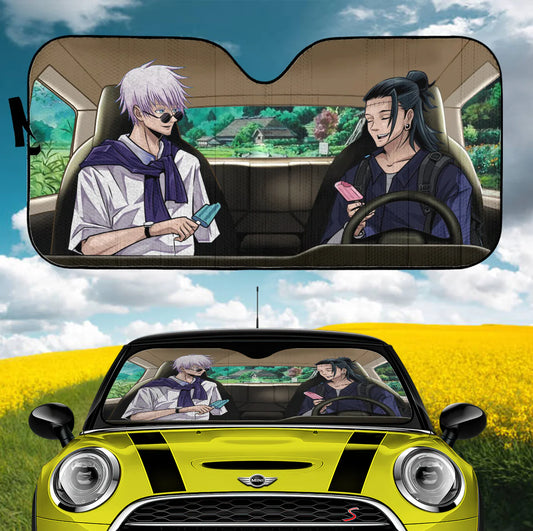 Jujutsu Kaisen Car Sun Shade Jujutsu Kaisen Gojo And Geto Winshield Sun Shade Black White