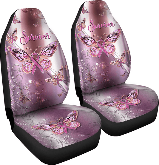 Breast Cancer Car Seat Covers Survivor Butterfly Metal Pattern Seat Covers Pink