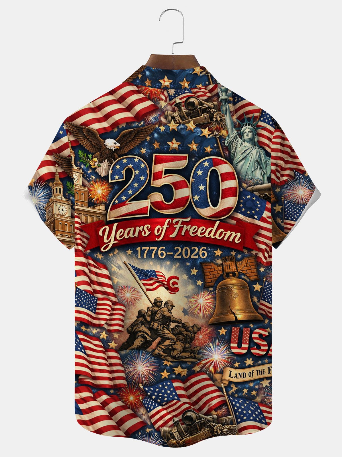 Alohadaddy® Retro 250th Anniversary National Flag Print Men's Button-Down Short-Sleeve Shirt Big & Tall