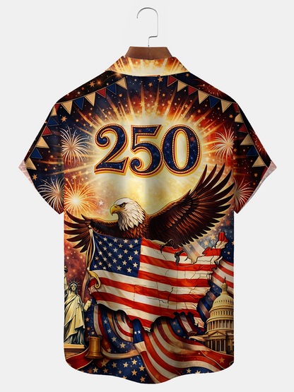 Alohadaddy® Men's Holiday Eagle Stripes Stars Geometric Art Bowling Print Retro Short-Sleeve Shirt Big & Tall