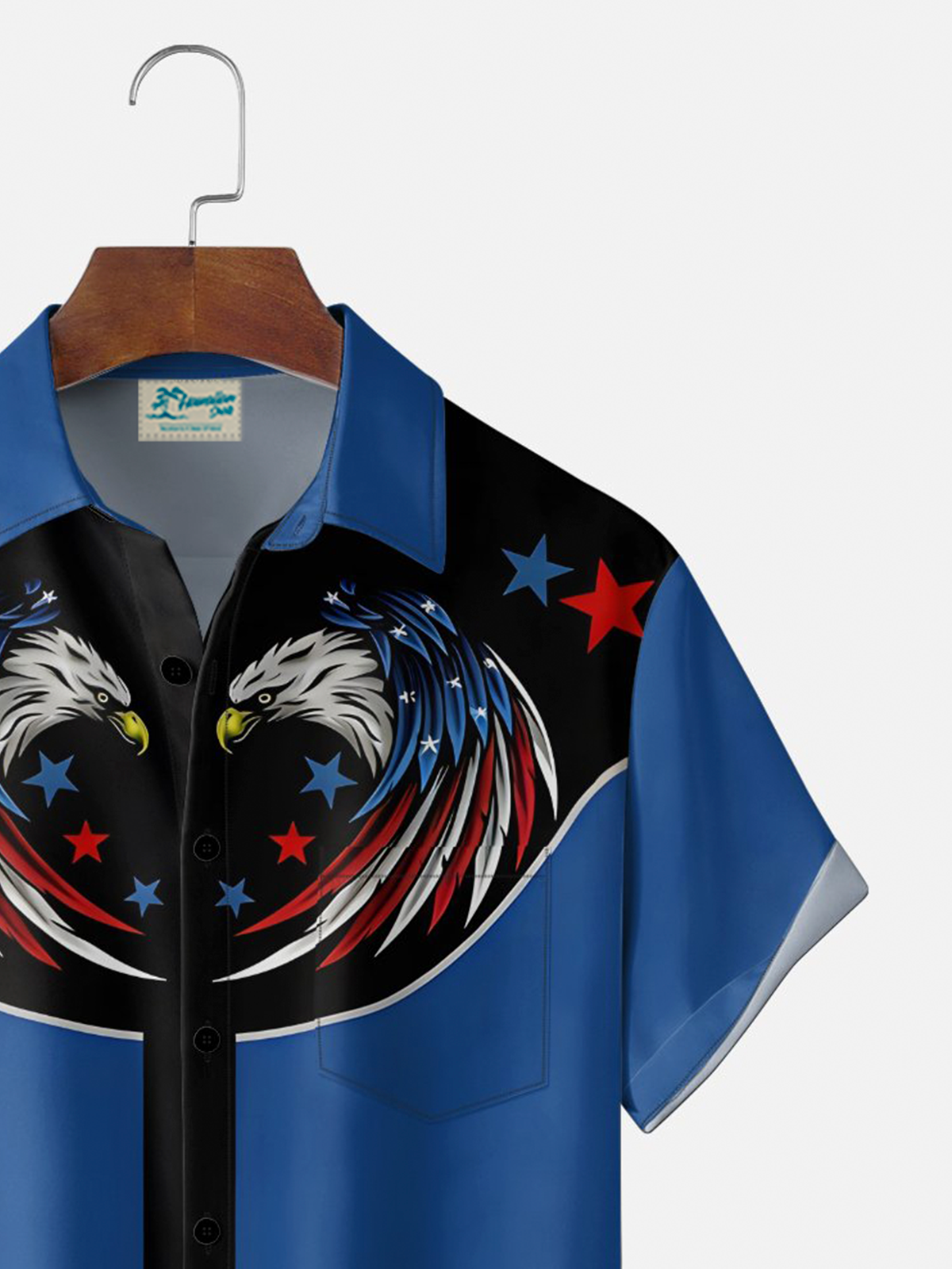 Alohadaddy® Men's Holiday American Eagle Retro Print Casual Shirt Button Down Short-Sleeve Big & Tall