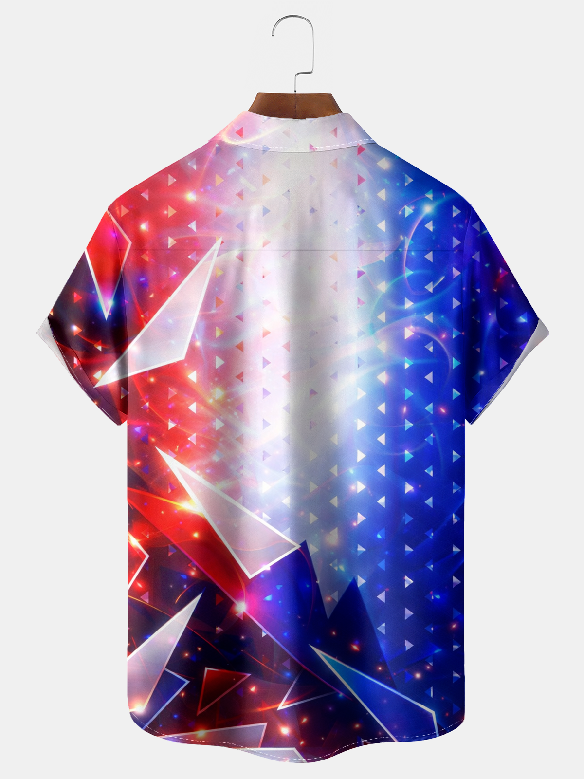 Alohadaddy® Men's Holiday Patriotic American Flag Abstract Geometric Glowing Triangle Sci-Fi Light Retro Print Button Down Short-Sleeve Big & Tall
