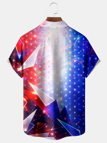 Alohadaddy® Men's Holiday Patriotic American Flag Abstract Geometric Glowing Triangle Sci-Fi Light Retro Print Button Down Short-Sleeve Big & Tall