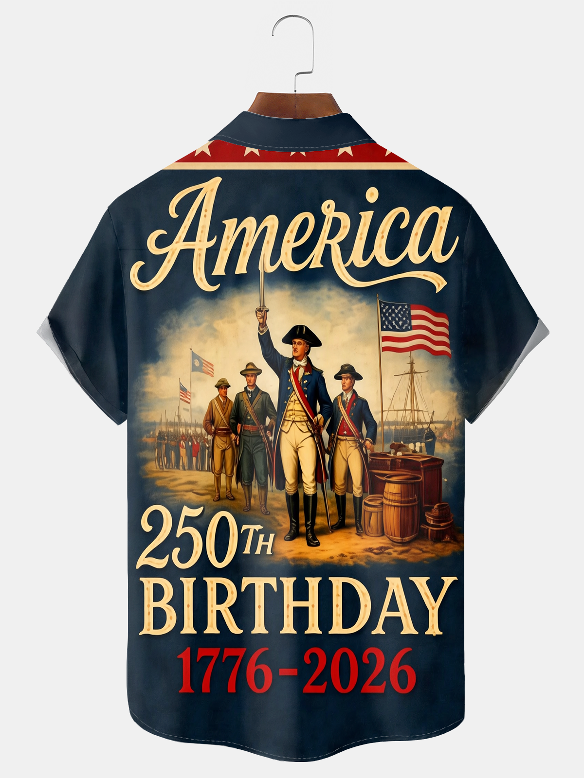 Alohadaddy® Men's Holiday America 250th Birthday 1776-2026 Revolutionary War Print Button Down Short-Sleeve Big & Tall