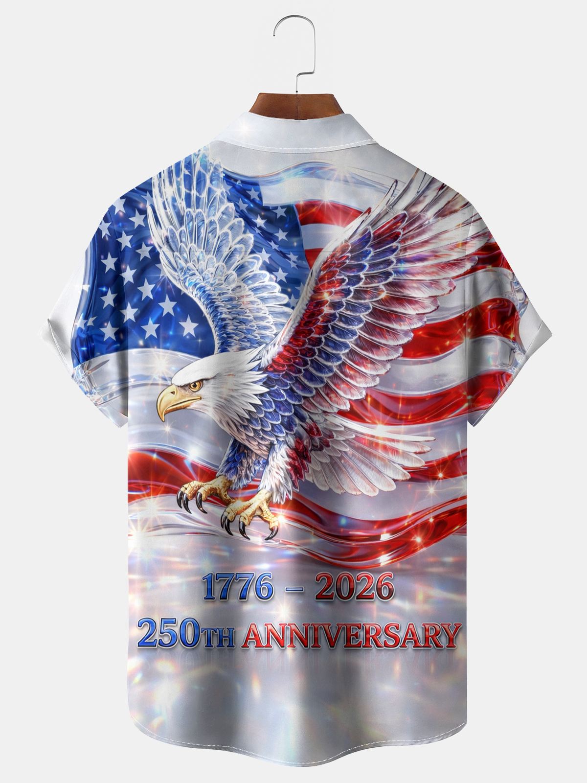 Alohadaddy® Men's  Holiday 250th Anniversary Patriotic American Glory Sparkling Eagle Flag Print Button Down Short-Sleeve Big & Tall