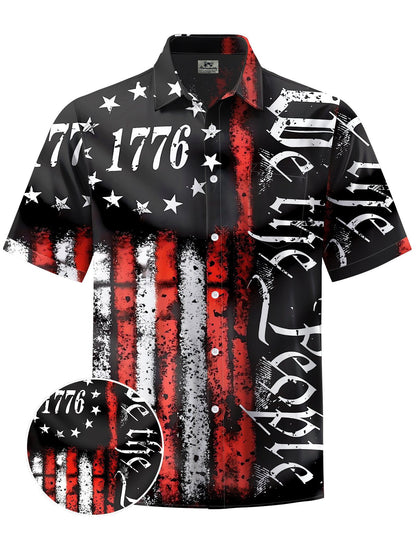 Alohadaddy® Independence Day Flag Printed Pockets Stretch Large Size Men's Short Sleeve Shirt