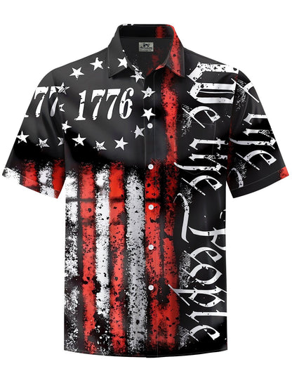 Alohadaddy® Independence Day Flag Printed Pockets Stretch Large Size Men's Short Sleeve Shirt