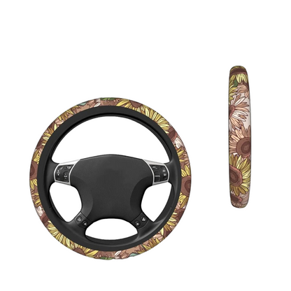 Sunflower Steering Wheel Cover Aesthetic Sunflower Graphic Pattern Driving Wheel Cover Yellow