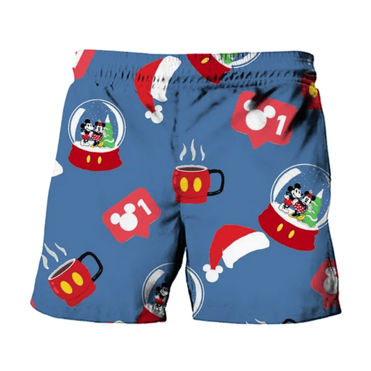 DN Shorts MM And Minnie Snow Globe Christmas Hat Pattern Beach Shorts Blue Red