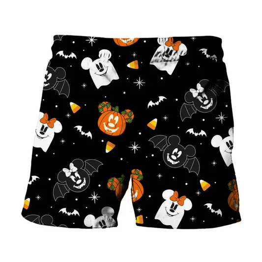 DN Shorts Pummkin Ghost Bat Mouse Head Pattern Beach Shorts Black