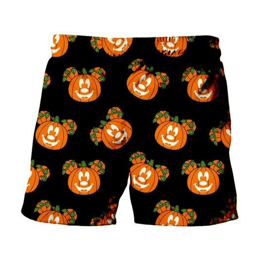 DN Shorts Pumpkin Mouse Head Halloween Pattern Beach Shorts Black Orange