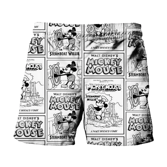 MM Shorts DN MM In Steamboat Willie Comic Vintage Beach Shorts White