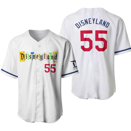 Disney Jersey Disneyland 55 Years Anniversary Graphic White Jersey Shirt Disney Baseball Jersey Disneyland Baseball Jersey