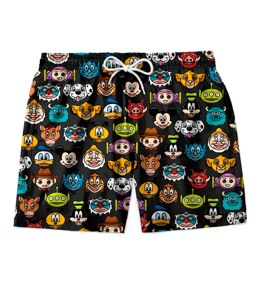 DN Shorts DN Characters Chibi Emoji Pattern Beach Shorts Colorful