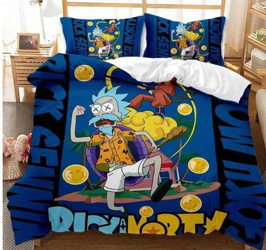 Rick And Morty Bedding Set Rick And Morty Crosses Over Dragonball Duvet Covers Colorful Unique Gift