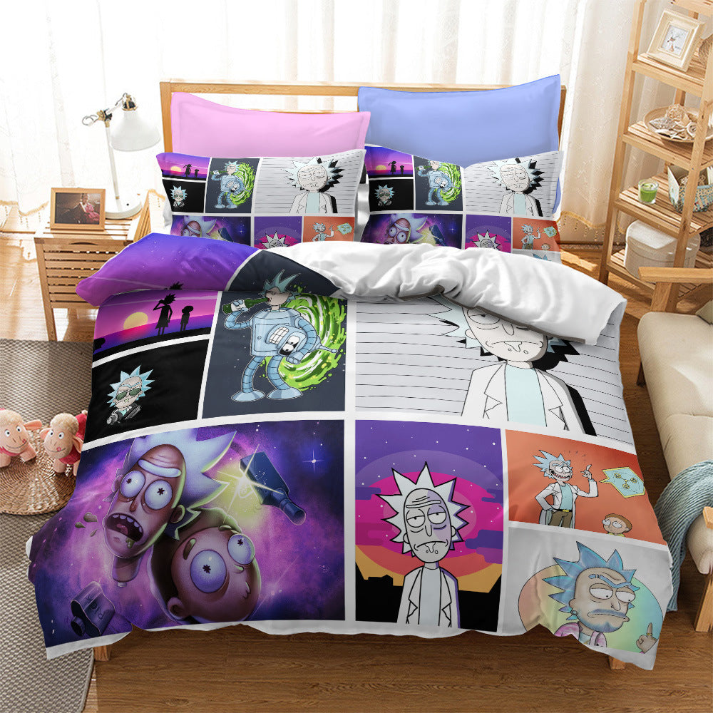 Rick And Morty Bedding Set Rick Sanchez Character Pattern Duvet Covers Colorful Unique Gift