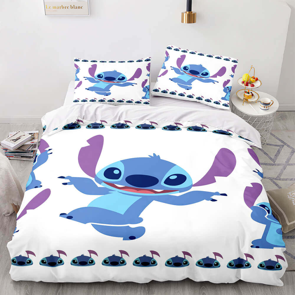 Stitch Bedding Set DN Stitch Dancing Pattern Duvet Covers White Blue Unique Gift