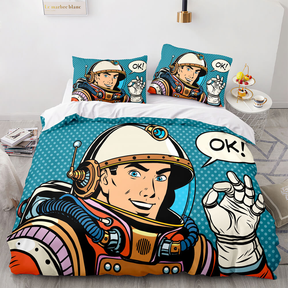 Astronaut Bedding Set Space Astronaut Ok Vintage Style Duvet Covers Blue Unique Gift