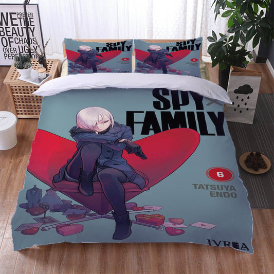 SpyxFamily Bedding Set Spy X Family Nightfall Character Duvet Covers Gray Red Unique Gift