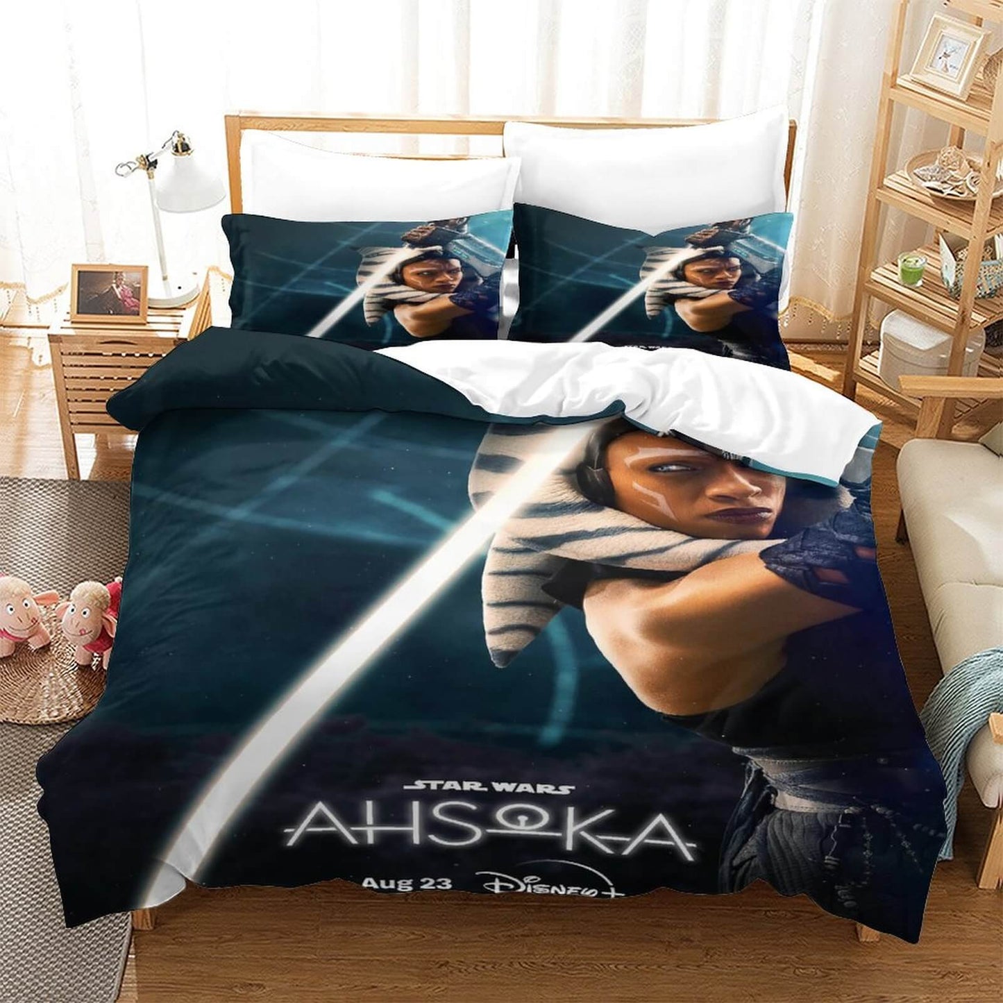 SW Bedding Set SW Ahsoka Fighting Pose Duvet Covers Blue Unique Gift