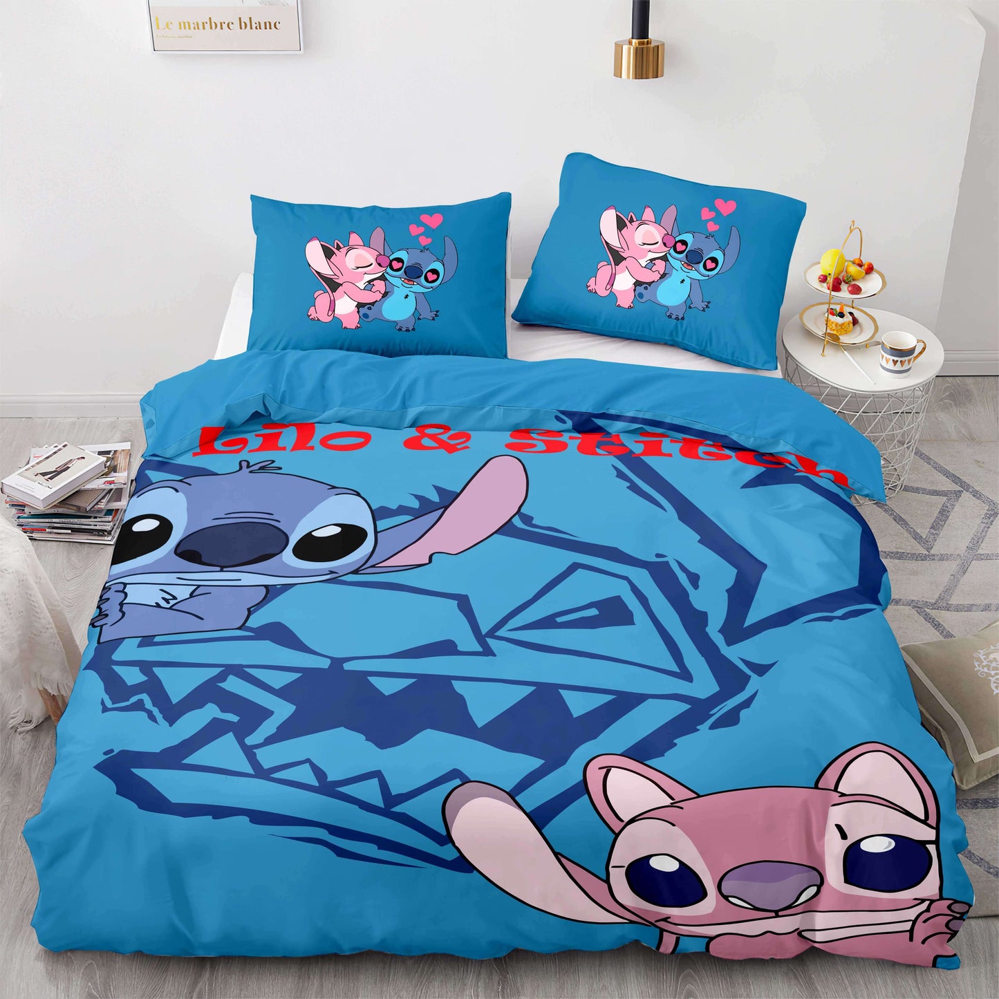 Stitch Bedding Set DN Angel And Stitch Angry Face Duvet Covers Blue Unique Gift