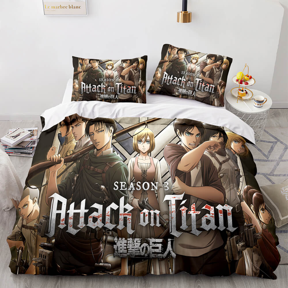 Attack On Titan Bedding Set Attack On Titan 3 All Characters Duvet Covers Brown Unique Gift
