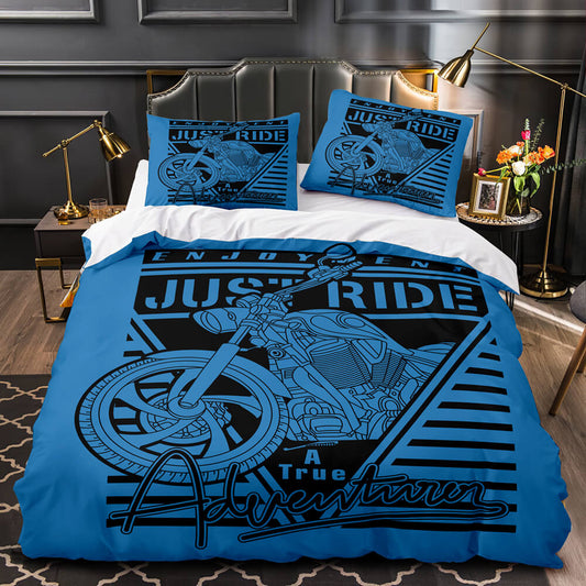 Motorcycle Bedding Set Enjoyment Just Ride A True Adventure Duvet Covers Blue Unique Gift