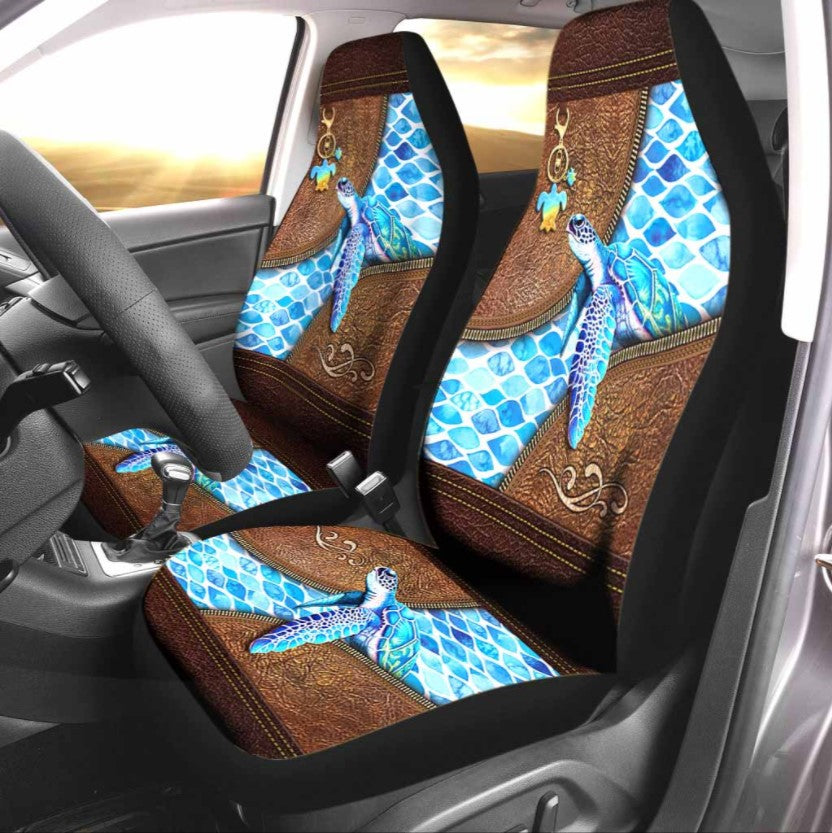 Turtle Salty Lil’ Beach Leather Pattern Print Car Seat Cover