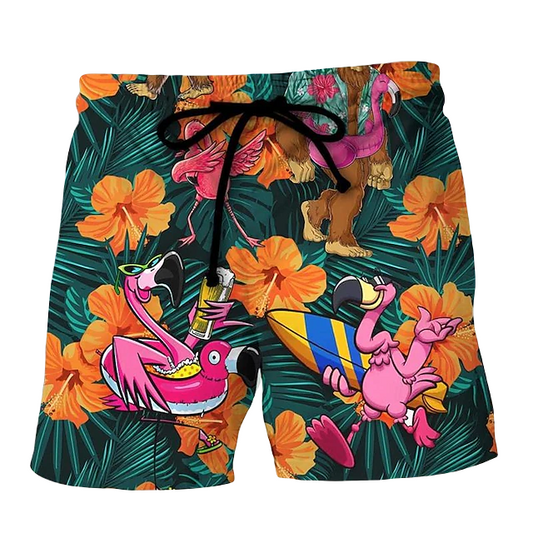 Flamingo Shorts Summer Flamingo Bigfoot Tropical Pattern Beach Shorts Colorful