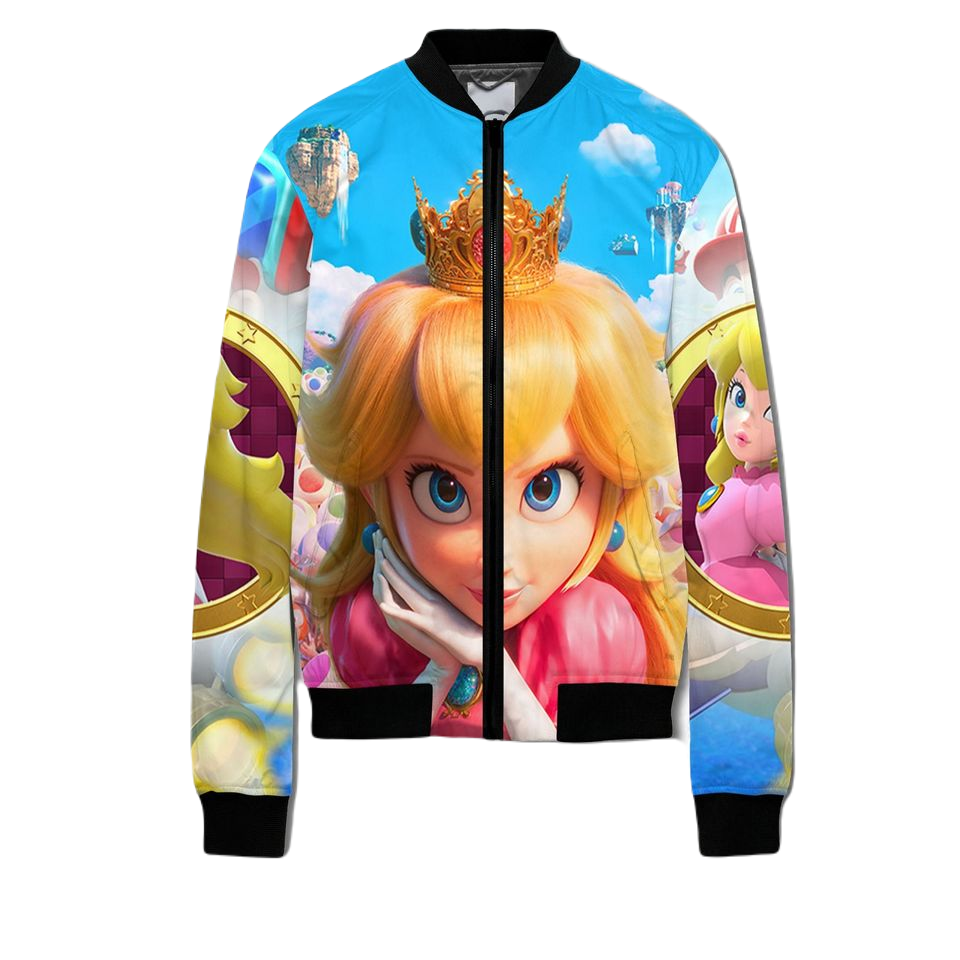 Mario Bomber Jacket Super Princess Peach Graphic Bomber Colorful Unisex