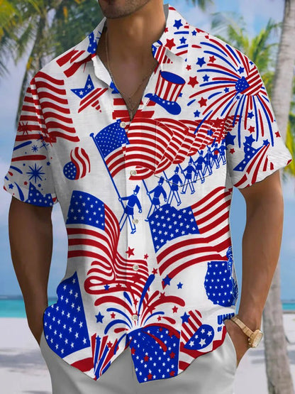Alohadaddy® Casual American Flag Day Flag Printed Moisture Wicking Men's Short Sleeve Shirt Big & Tall