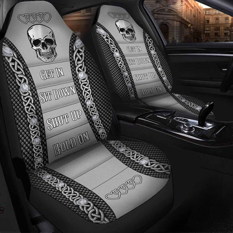 Skull Car Seat Covers Skull Shut Up Hold On Heart Shape Seat Covers Gray