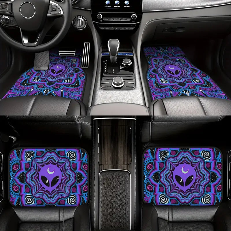 Alien Car Mats Retro Alien Mandala Pattern Car Floor Mats Purple