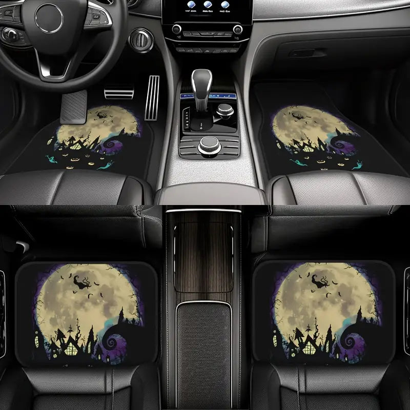 Halloween Car Mats Halloween Haunted House In The Night Car Floor Mats Black