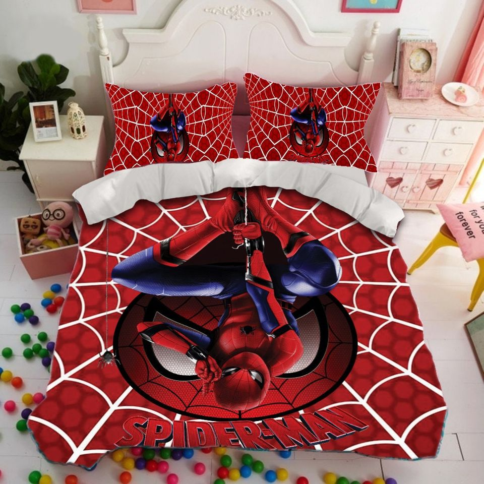 Spiderman Bedding Set MV Spiderman Upside Down Web Pattern Duvet Covers Red Unique Gift