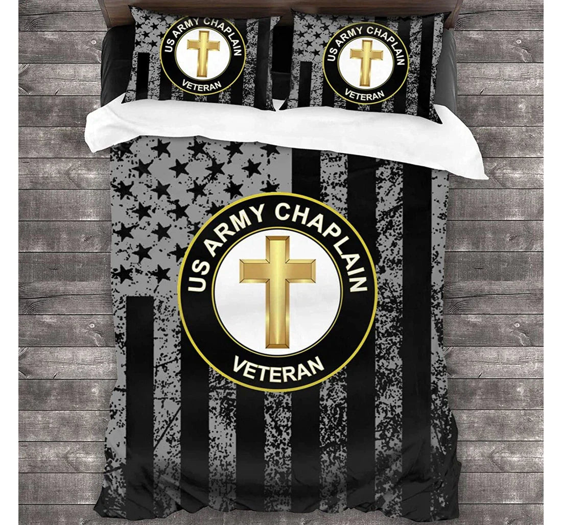 Veteran Bedding Set US Army Chaplain Veteran American Flag Duvet Covers Black Unique Gift