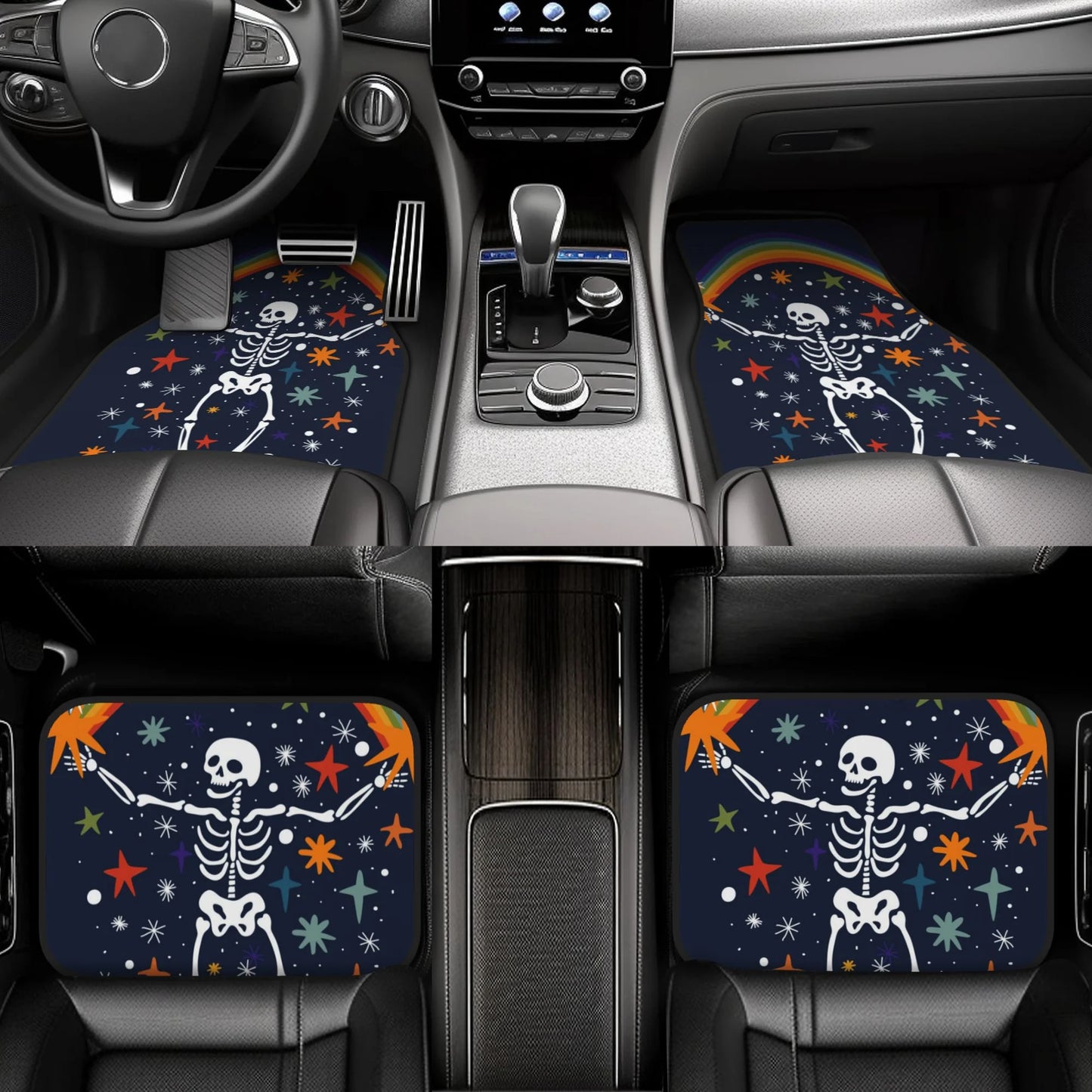 Halloween Car Mats Halloween Skeleton Mking Rainbow Car Floor Mats Black