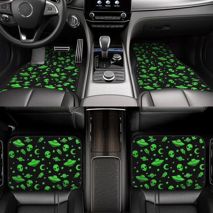 Alien Car Mats Alien UFO Star Moon Pattern Car Floor Mats Black Green