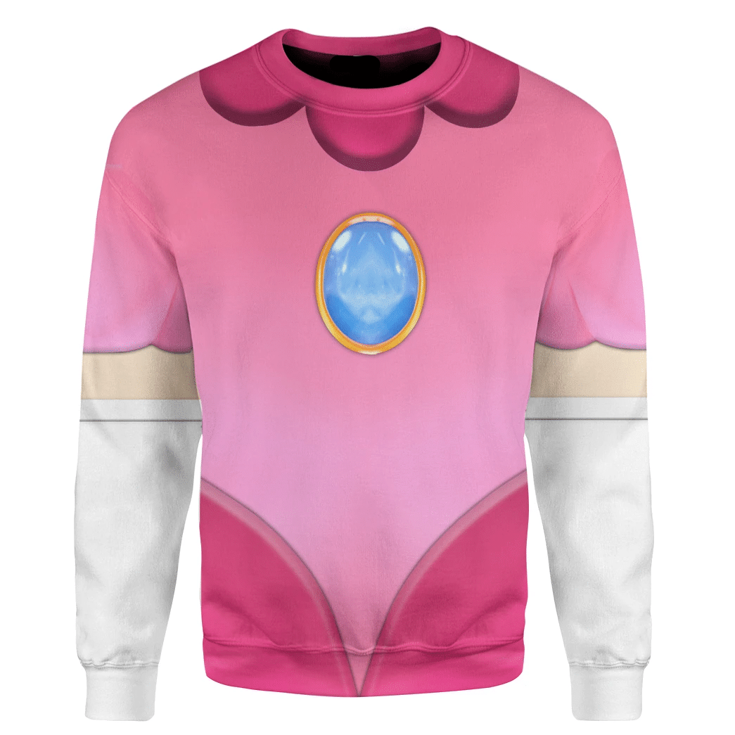 Super Mario Costume Hoodie Game Character Princess Peach Costume T-shirt Sweatshirt Pink Unisex Adults