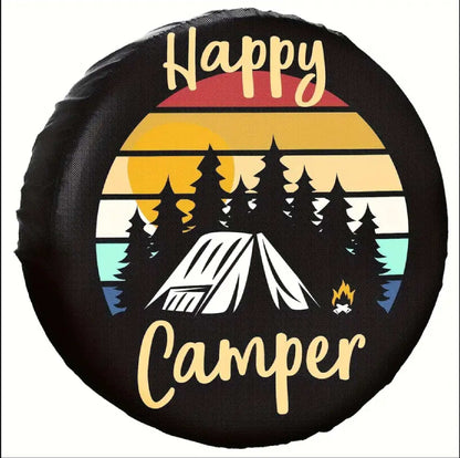 Camping Spare Tire Cover Retro Happy Camper RV Graphic Tire Covers Colorful