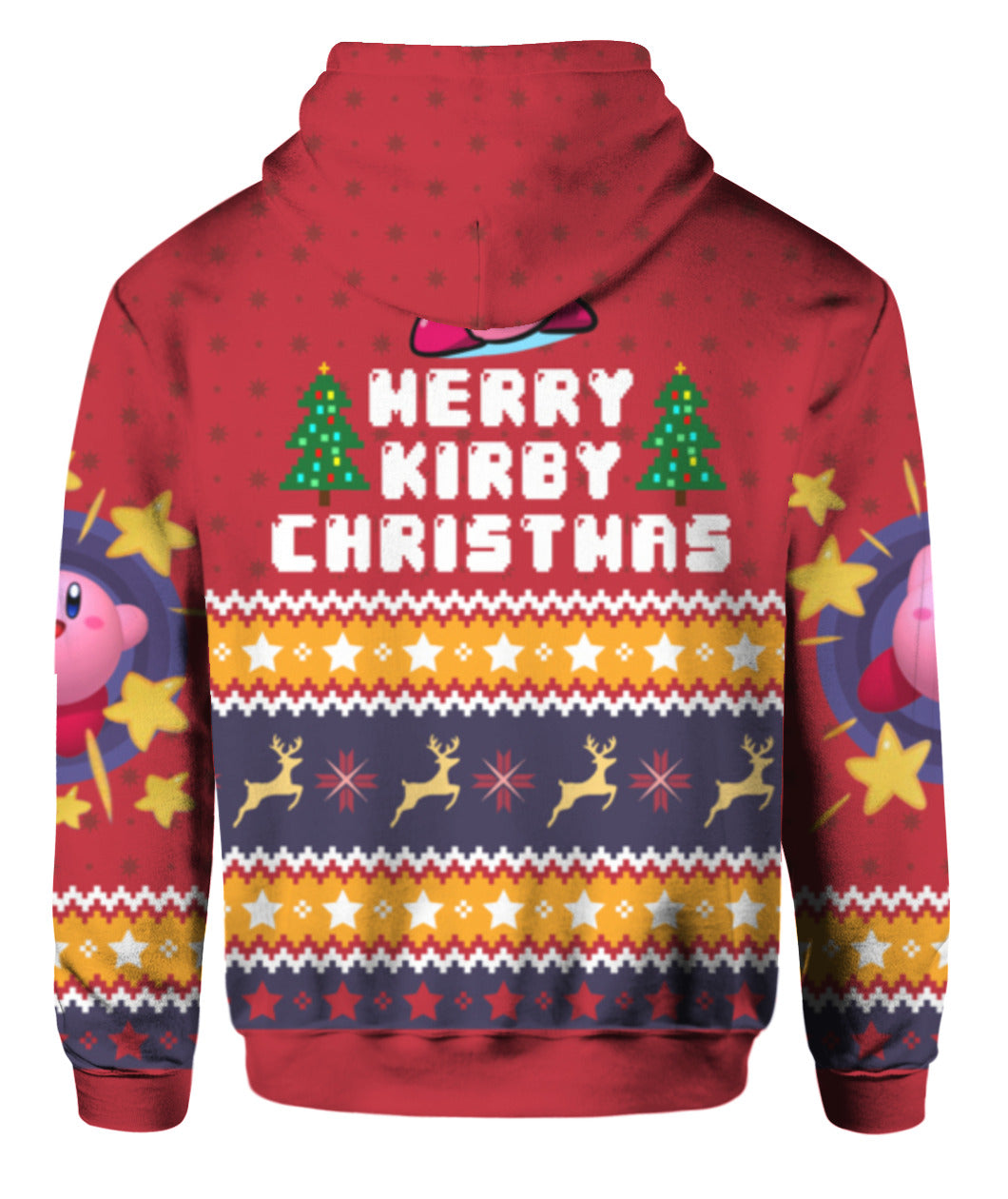 Kirby Hoodie Merry Kirby Christmas Star Pattern Hoodie Red Yellow Unisex