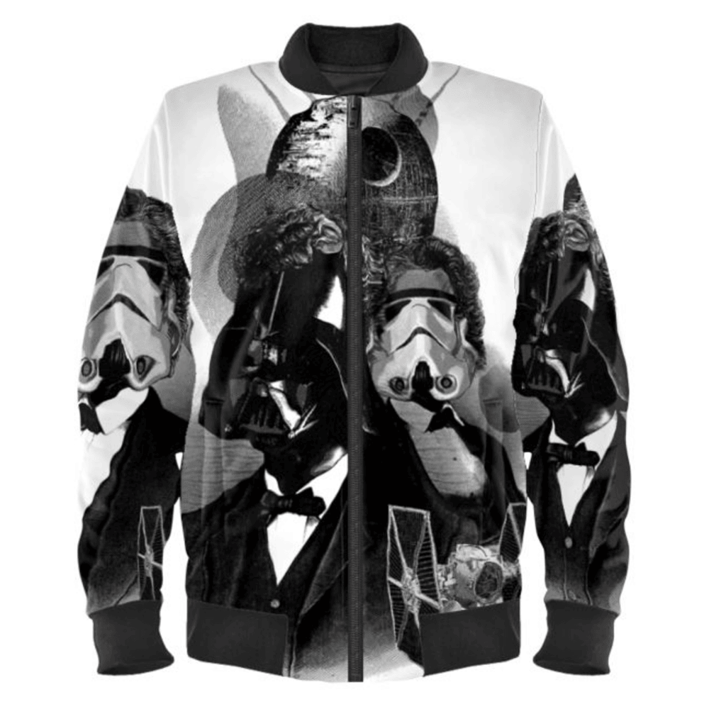 SW Bomber Jacket Darth Vader Stormtrooper Death Star Graphic Bomber Black White Unisex